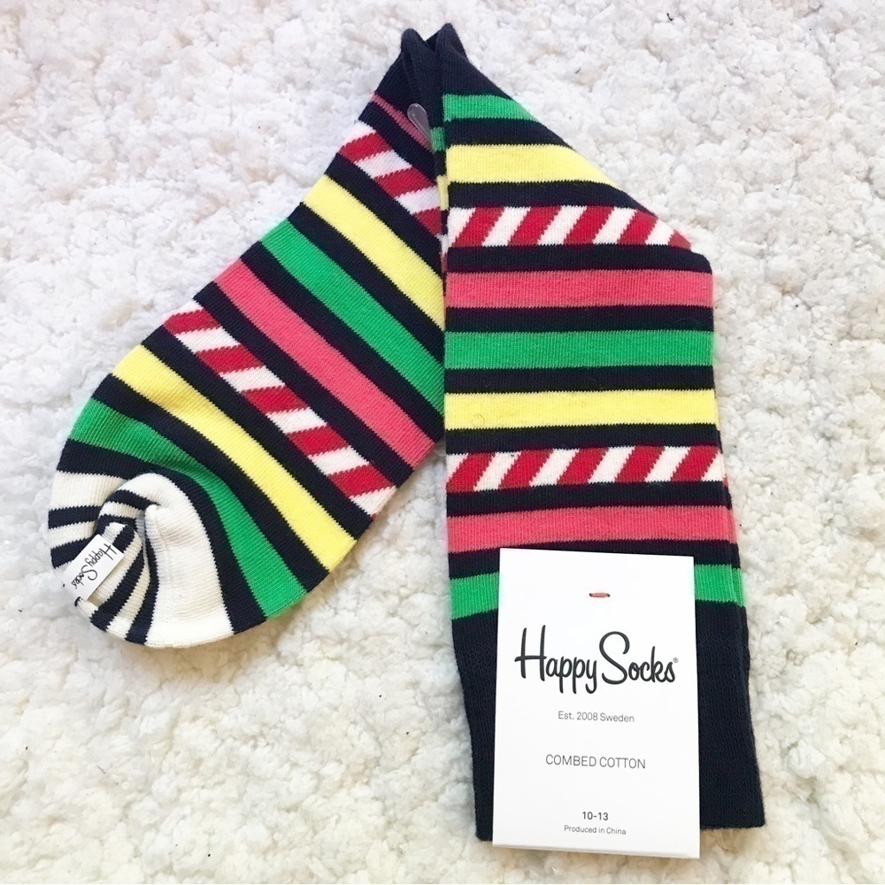 HAPPY SOCKS: Mens New With Tags Multi- Colored Striped Candy Cane Socks (10-13)